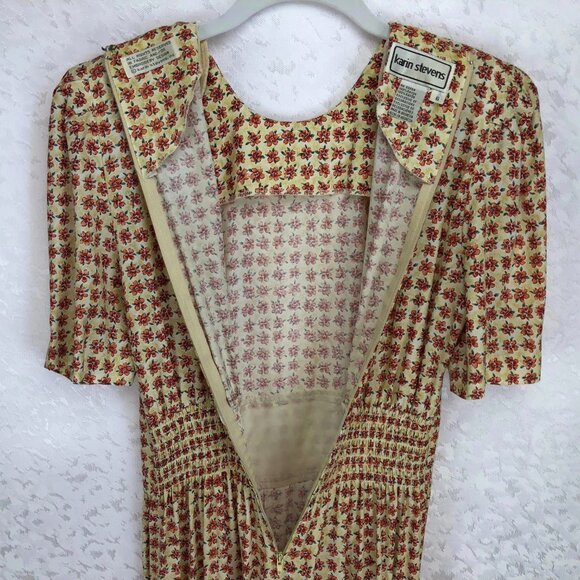 Karin Stevens Vintage 100% Rayon Floral Midi Dress Cottagecore Cream&Orange Sz 6 - Picture 4 of 15